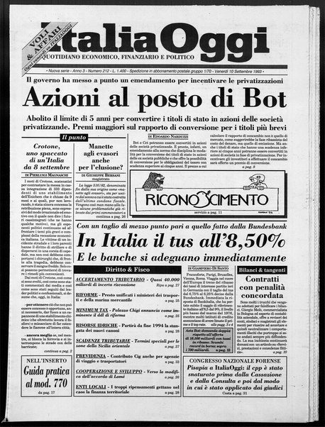 Italia oggi : quotidiano di economia finanza e politica